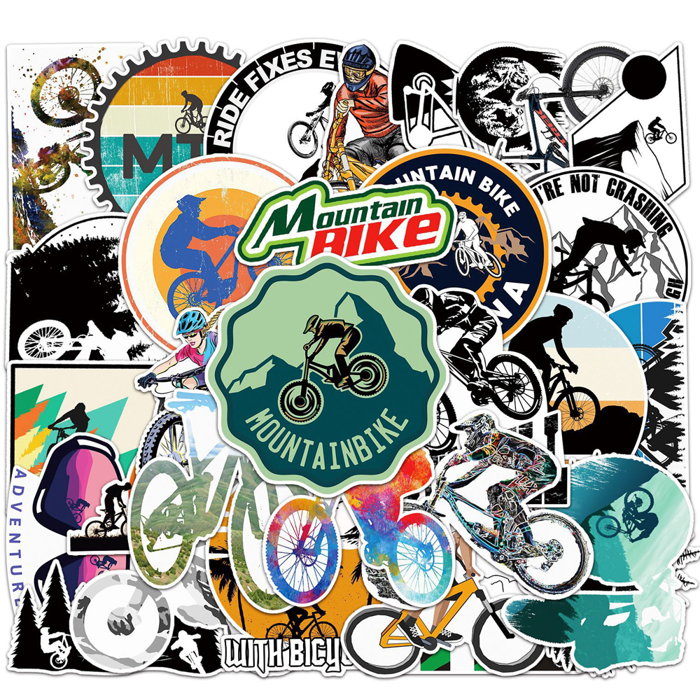 Mountain Biking Cartoon - 10/30/50pcs Cool Cartoon Bicycle MTB Graffiti