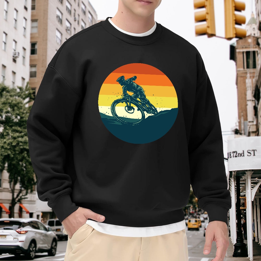 Men's Black Crew Neck Sweatshi – Mountain Biking Cartoon Bewertung und Preis